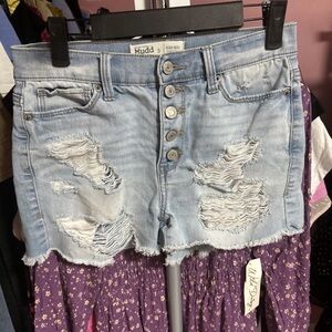 Mudd Light Blue Distressed High-Rise Denim Shorts